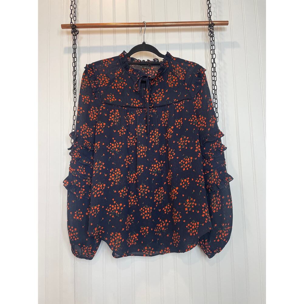 Ann Taylor Navy and Red Floral Blouse